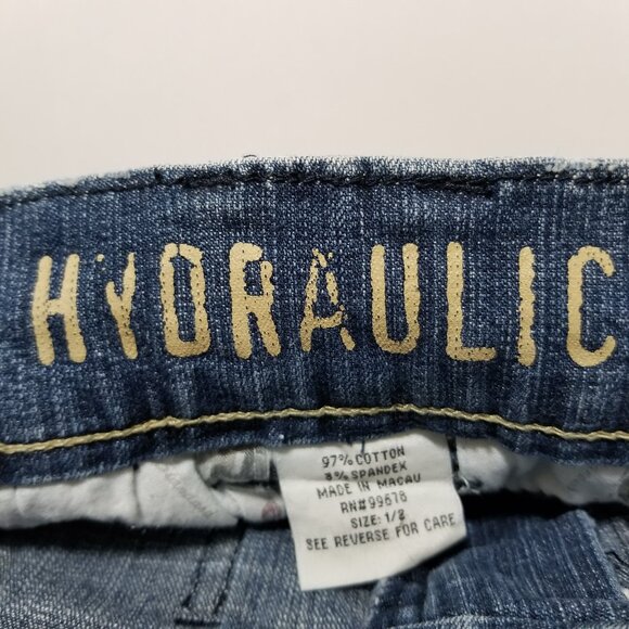 Hydraulic skirt 1/2 pleated denim jean mini frayed raw fringe hem distressed Y2K - Picture 12 of 13